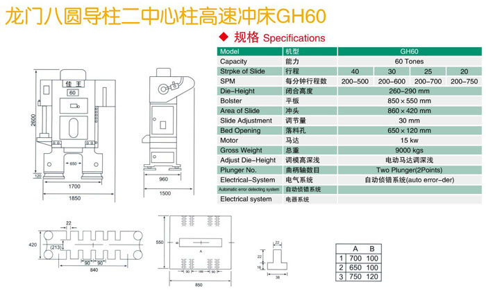 H型八圓導柱沖床GH60參數